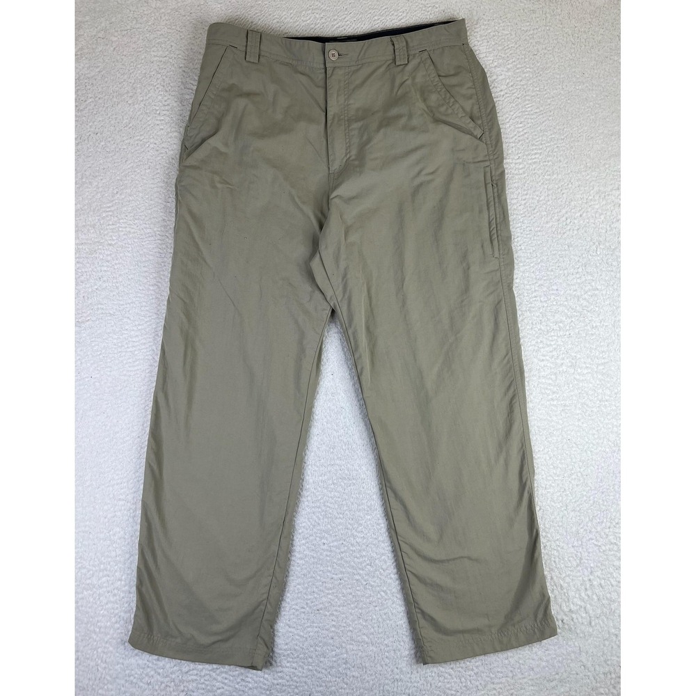 REI Pants Mens 36x30 Beige Nylon Hiking‎ Khakis UPF 50 Zip Pocket Outdoor